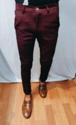 Trendy Maroon Branded Popcorn Pants for Men Textured & Stylish