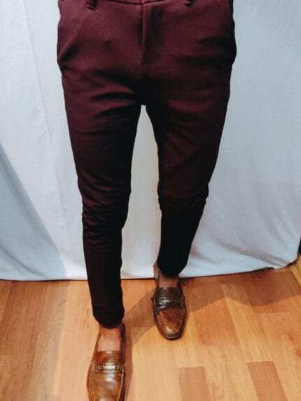 Trendy Maroon Branded Popcorn Pants for Men Textured & Stylish