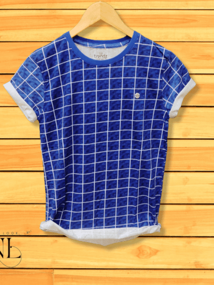 Printed Blue Half Sleeve T-Shirt for Men Trendy Graphic Tee