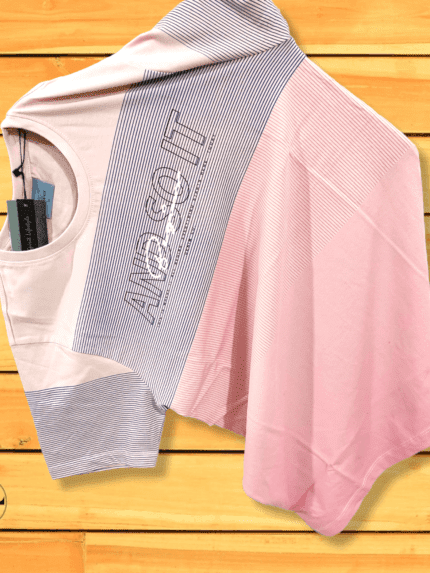 Stylish Stripe Half-Sleeve Pink T-Shirt Trendy Casual Wear