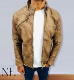 Dark Cream Leather Jacket For Men Genuine Leather