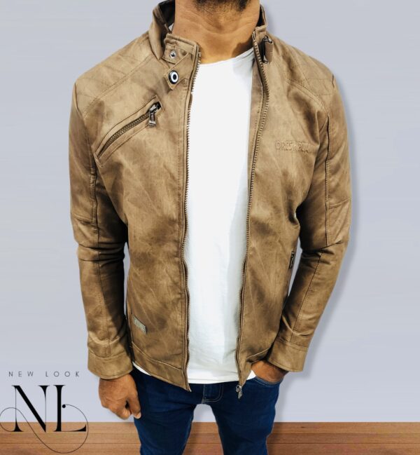 Dark Cream Leather Jacket For Men