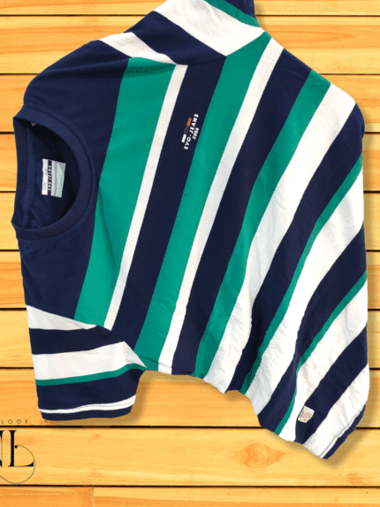 Men's Stripe Blue Cotton Half-Sleeve T-Shirt Regular Fit