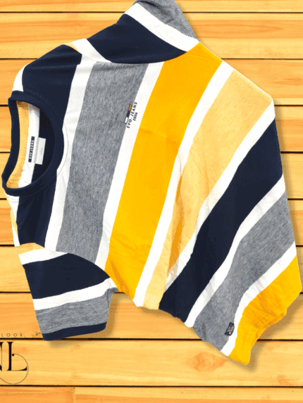 Men's Yellow Stripe Half-Sleeve T-Shirt Casual Essential