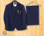 Trendy Deep Blue Plain 5 Piece Blazer Suit for Men
