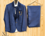 Trendy Navy Blue Plain 5 Piece Blazer Suit Modern Groom Wear