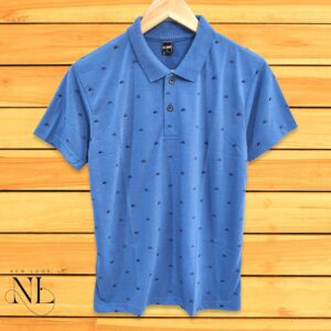 Blue Printed Polo T-shirt For Men