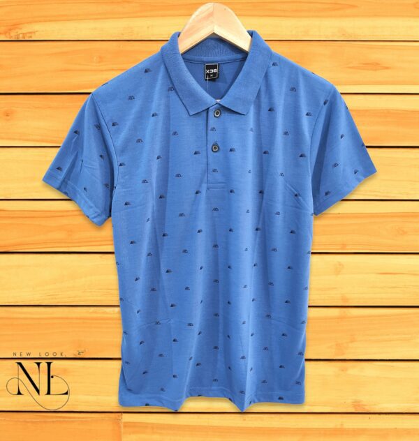 Blue Printed Polo T-shirt For Men