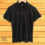 Black Printed Polo T-shirt For Men