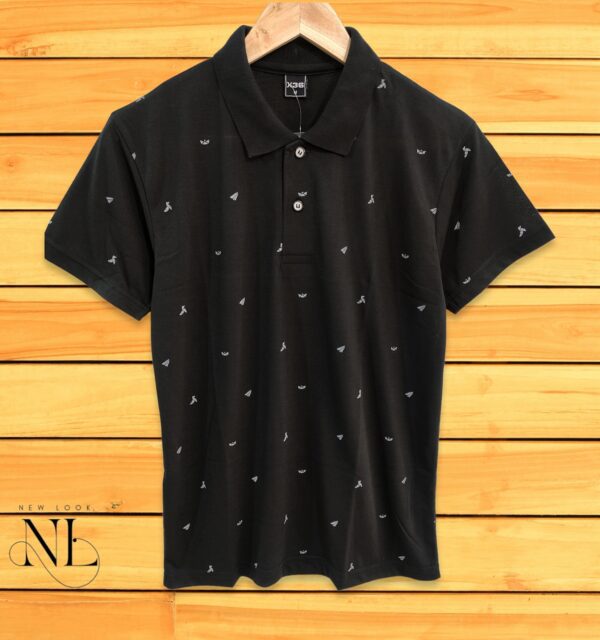 Black Printed Polo T-shirt For Men