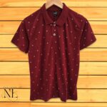 Maroon Printed Polo T-shirt For Men