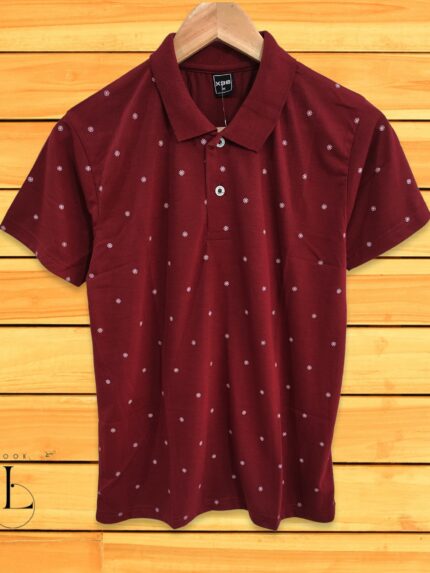 Maroon Printed Polo T-shirt For Men