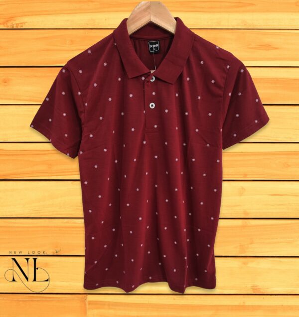 Maroon Printed Polo T-shirt For Men