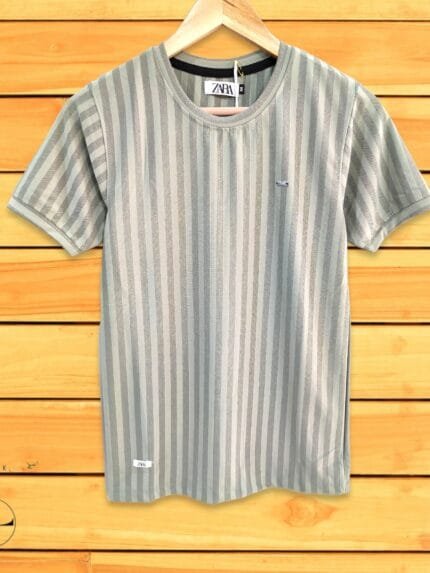 Stripe Lite Grey Half T-Shirt Breathable Relaxed Fit