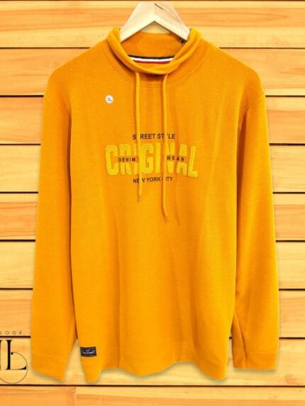 Yellow High Neck Printed T-Shirt for Men Bold Streetwear