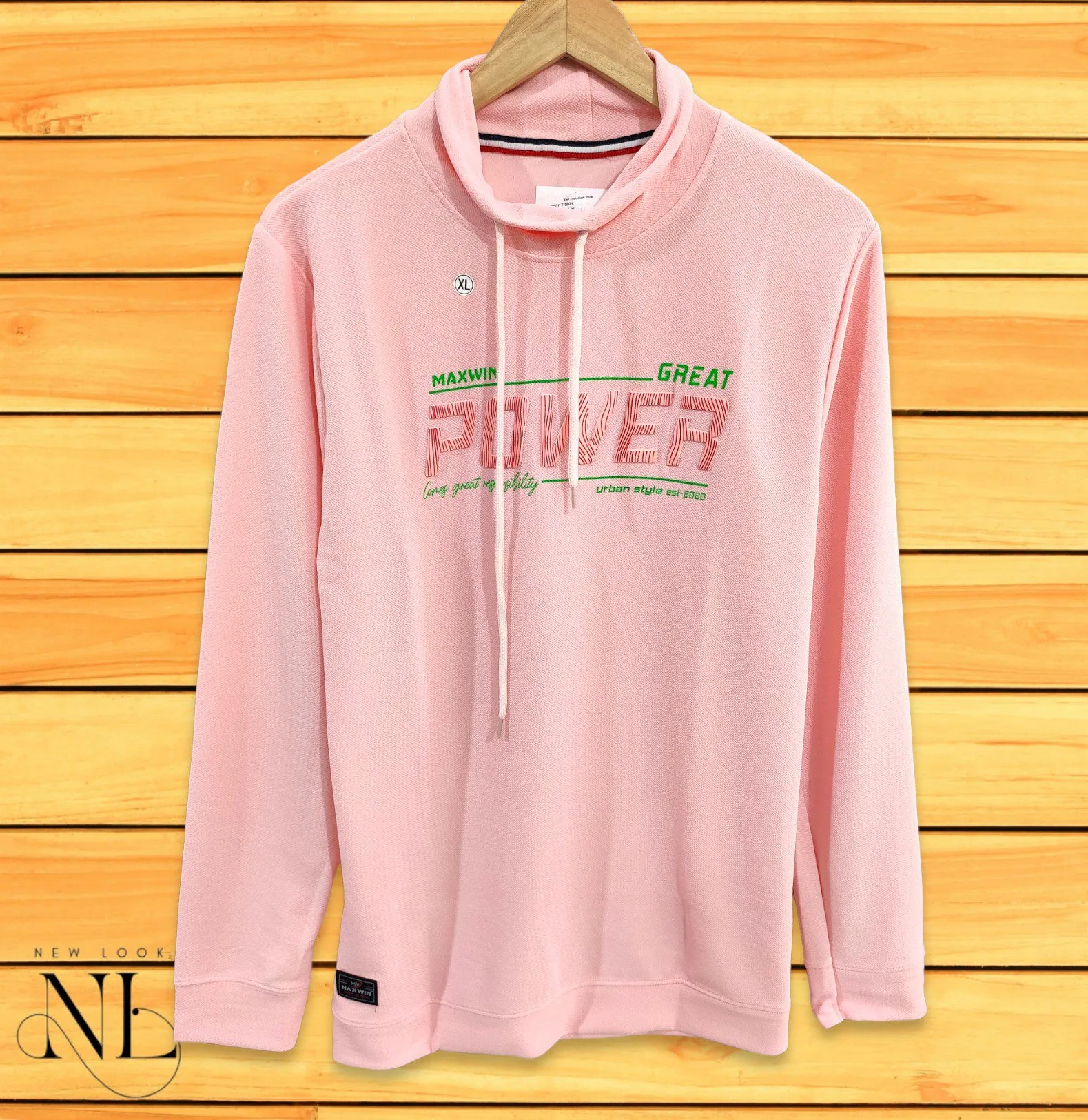 Baby Pink High Neck Printed T-Shirt for Men Trendy Streetwear