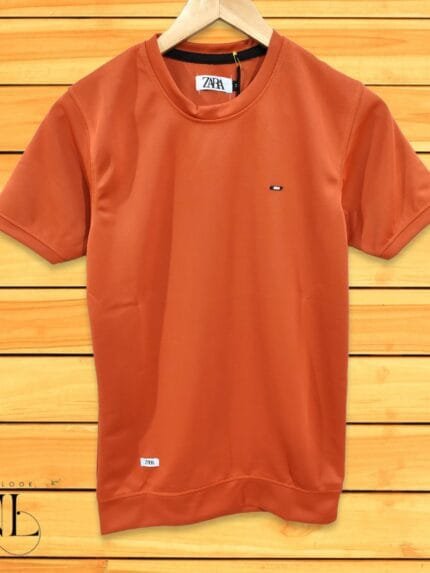 Men's Stylish Orange Plain Half T-Shirt Trendy Slim Fit