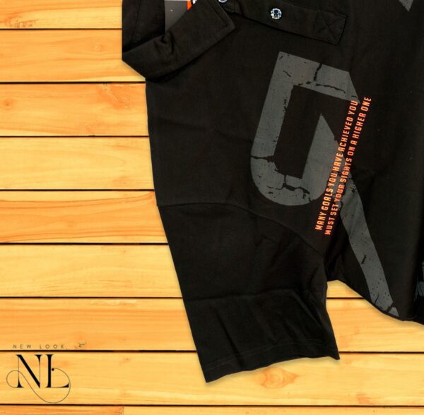 Black Printed Polo T-Shirt For Men