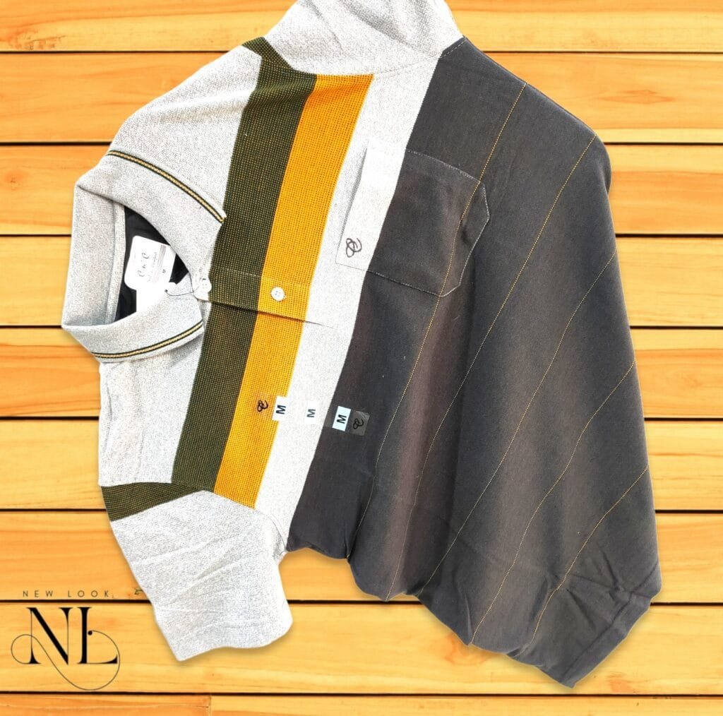 Dark Grey Stripe Polo Half T-Shirt Office Casual Style