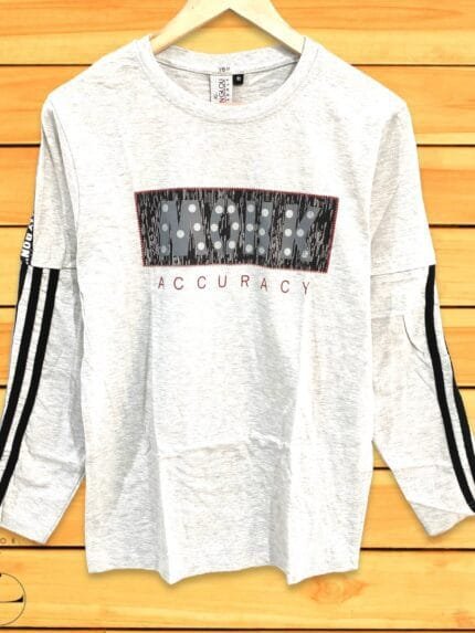 Basic White Print Full Sleeve T-Shirt for Men