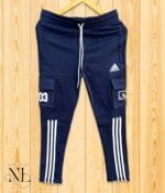 Trendy Navy Blue Lycra Cargo Trackpants - Stretchable & Stylish
