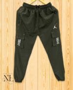 Lightweight Nylon Dark Green Parachute Track Pants Elastic Waist