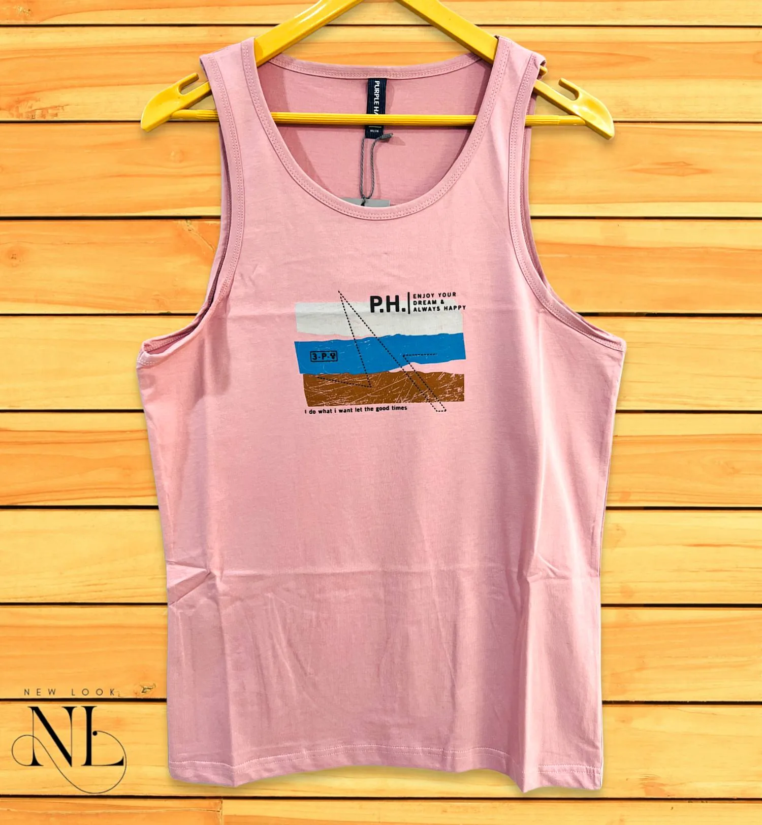 Baby Pink Cotton Printed Vest Trendy Pastel Style
