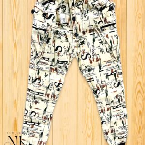 White Printed Trackpant For Men