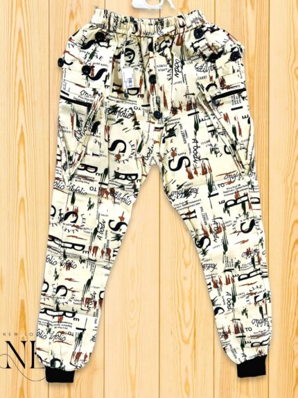 White Printed Trackpant For Men