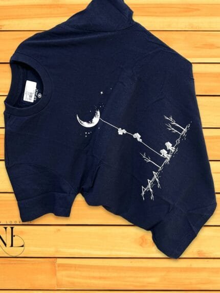 Unique Design Dark Blue Printed Half T-Shirt for Men