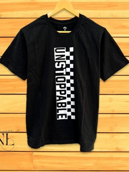 Premium Quality Printed Black Cotton Half T-Shirt for Men