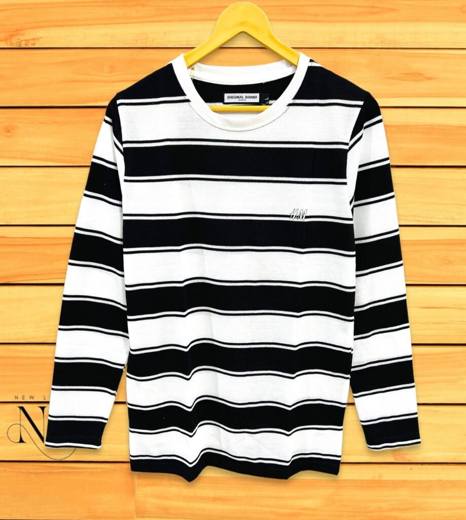 Men's Black Striped Full Sleeve T-Shirt | Slim Fit