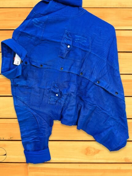 Royal Blue Double Pocket Full Shirt For Men - Utility Style