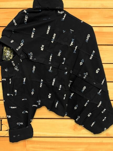 Trendy Deep Black Printed Full Shirt For Men - Night Style