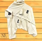 Textured Cream Plain Double Pocket Full Shirt for Men