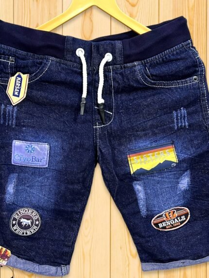 Men's dark blue denim shorts slim fit front view