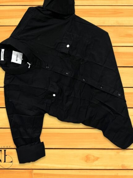 Utility Shirt Classic Black Double Pocket Shirt for Men
