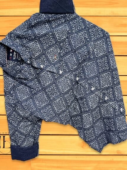 Trendy Printed Navy Blue Full Shirt Stylish & Modern