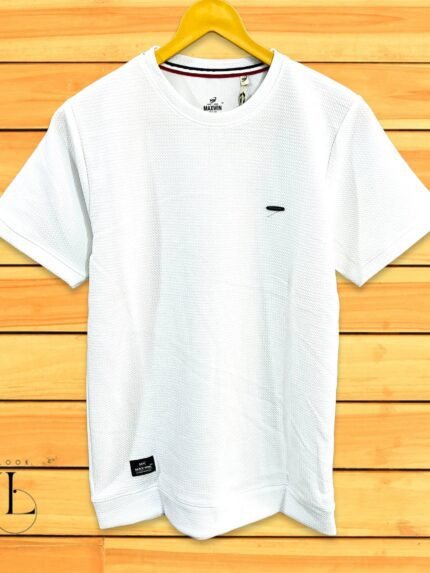 White Popcorn Half T-Shirt for Men Textured Slim Fit