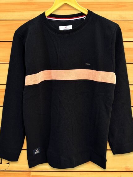 Black Popcorn Plain T-Shirt for Men Textured Fabric