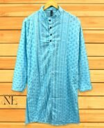 Sky Blue Plain Chikankari Kurta for Men