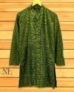 Olive Green Chikankari Kurta for Men | Hand-Embroidered