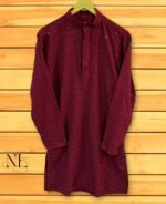 Maroon Chikankari Kurta for Men | Premium Hand Embroidery