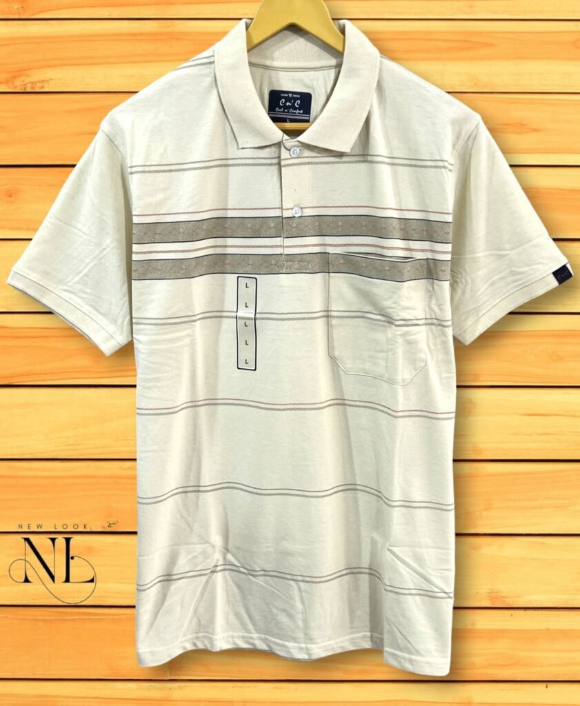 Trendy White Stripe Polo Half T-Shirt for Men