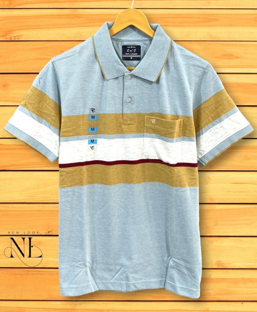 Stripe Polo Sky Blue T-Shirt for Men | Slim Fit Half Sleeve