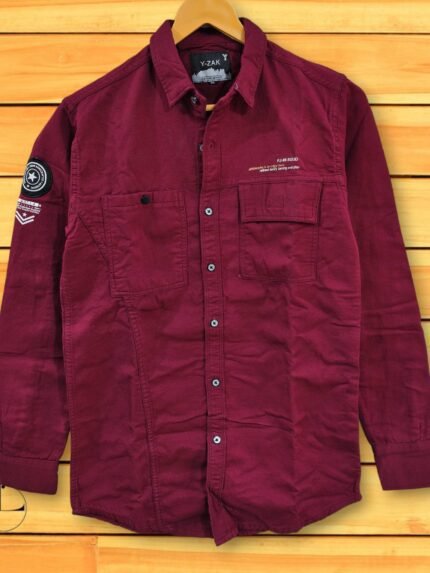 Best Maroon Denim Double Pocket Full Shirt Bold & Rugged