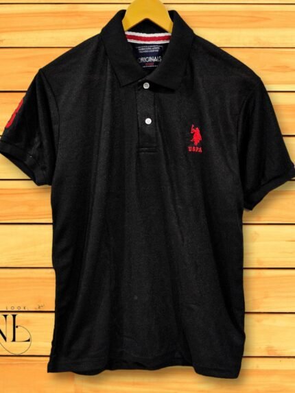 Basic Plain Black Half Polo T-Shirt for Men | Slim Fit