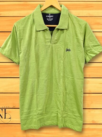 Trendy Lite Green Plain Half Polo T-Shirt for Men