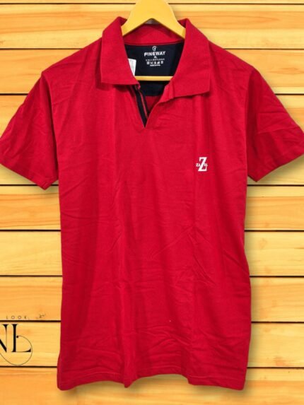 Trendy Plain Red Half Polo T-Shirt for Men | Slim Fit