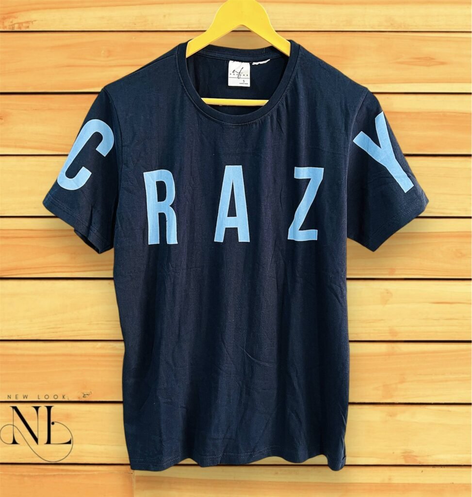 Trendy Navy Blue Printed Half T-Shirt Premium Cotton